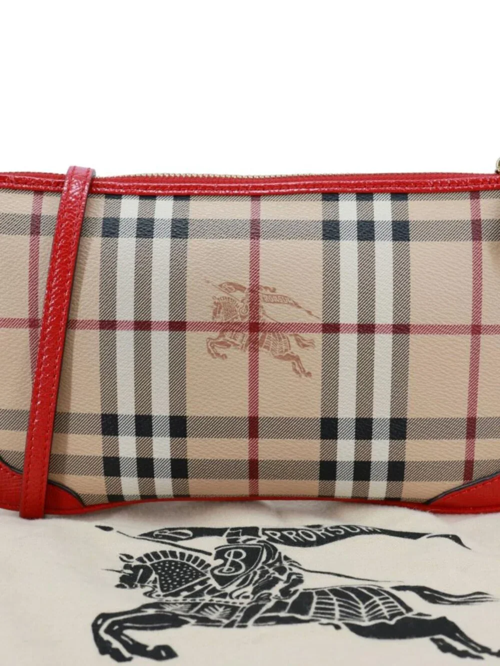 Burberry Peyton Small Haymarket Check Canvas Crossbody Clutch Military Red